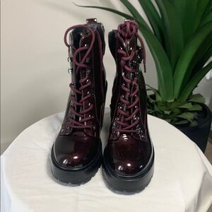 GBG Los Angeles Red Combat Moto Boots with Glossy Finish